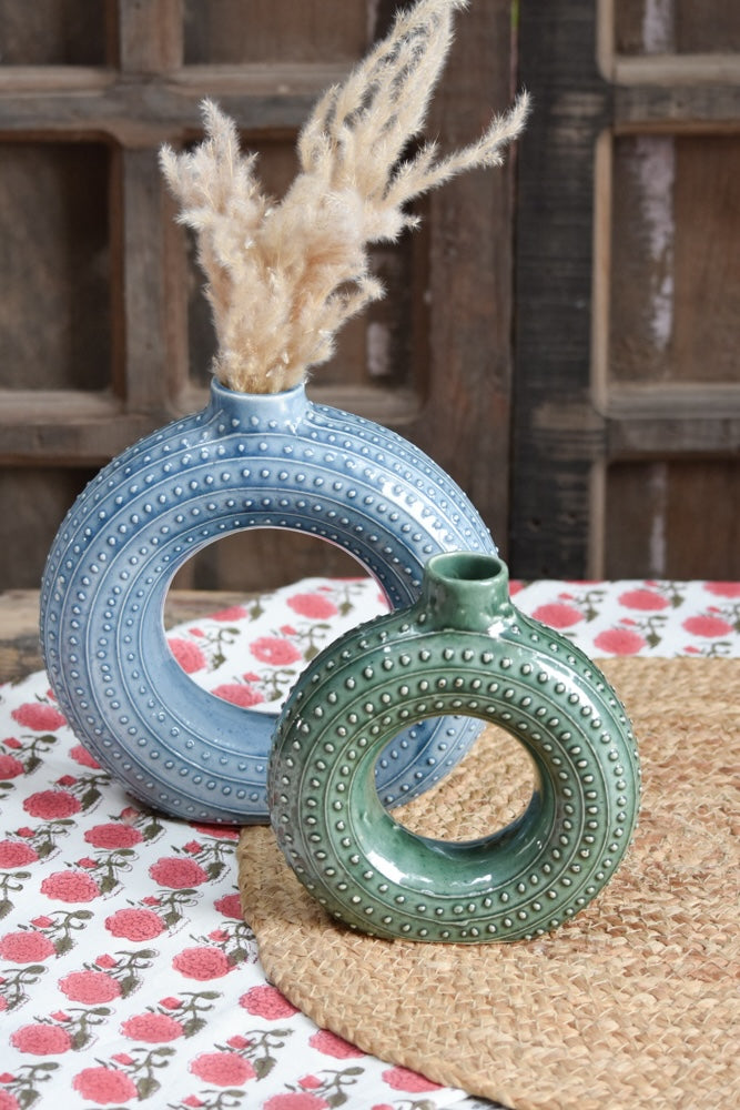 Blue and green vases