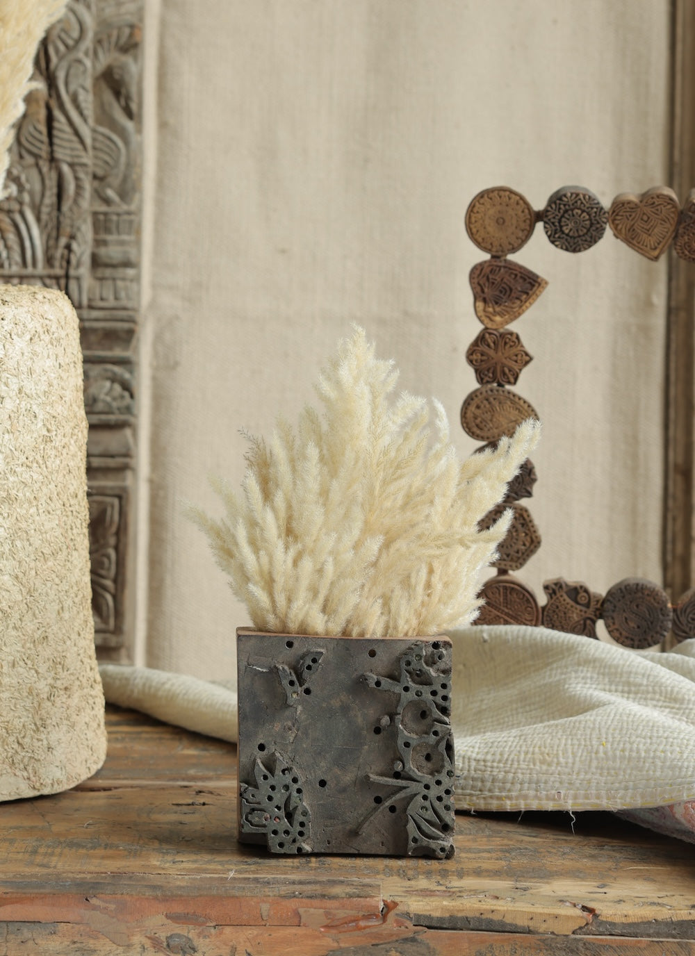 Wooden Print Block Planter in Black Finish Small